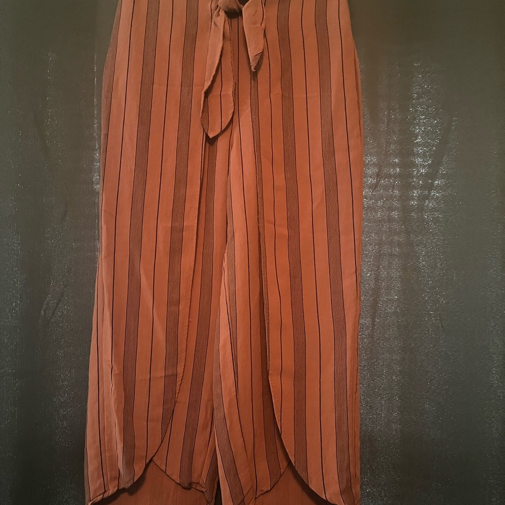 Blu Pepper Wide Leg Striped Pants - Brown